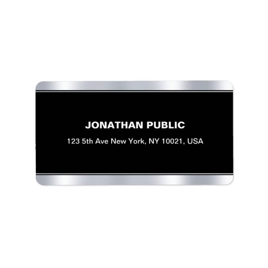 Black Silver Sjabloon Elegant Modern Glamour Etiket (Voorkant)