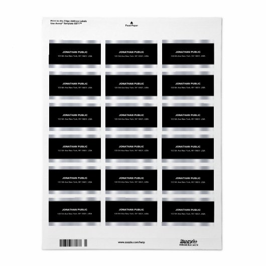 Black Silver Sjabloon Elegant Modern Glamour Etiket (Full Sheet)