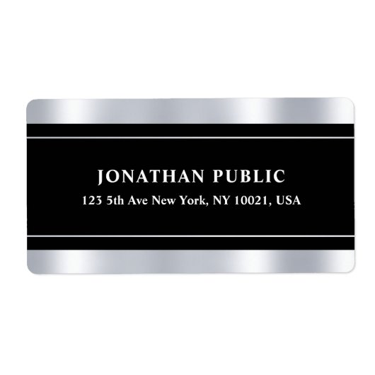 Black Silver Sjabloon Elegant Modern Glamoureus Etiket (Voorkant)