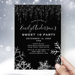 Black Silver Snow Ice Lights Winter Sweet 16 Kaart