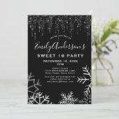 Black Silver Snow Ice Lights Winter Sweet 16 Kaart (Staand voorkant)