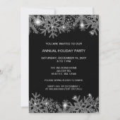 Black Silver Snowflakes Modern Holiday Party Kaart (Voorkant)