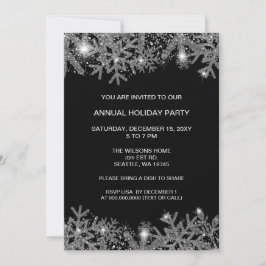 Black Silver Snowflakes Modern Holiday Party Kaart