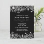 Black Silver Snowflakes Modern Holiday Party Kaart (Staand voorkant)