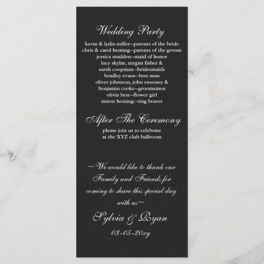 Black Silver Snowflakes trouwprogramma's lengte Programmakaart (Achterkant)