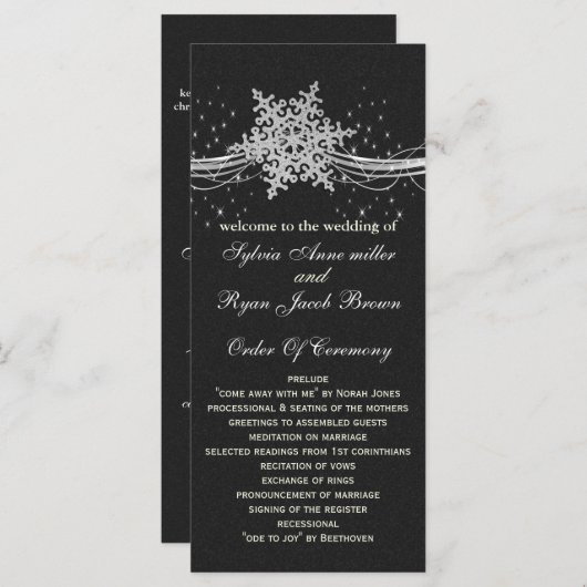 Black Silver Snowflakes trouwprogramma's lengte Programmakaart (Voorkant / Achterkant)