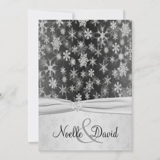 Black, Silver Snowflakes Wedding Invite Kaart (Voorkant)