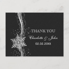 Black Silver Snowflakes Winter bruiloft Bedankt Briefkaart