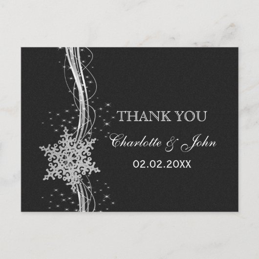Black Silver Snowflakes Winter bruiloft Bedankt Briefkaart (Voorkant)