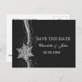 Black Silver Snowflakes Winter save the Date Aankondigingskaart (Voorkant / Achterkant)