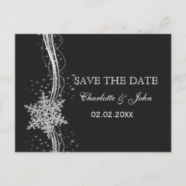 Black Silver Snowflakes Winter save the Date Aankondigingskaart