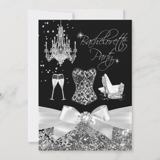 Black Silver Sparkle Bow Bachelorette Kaart (Voorkant)