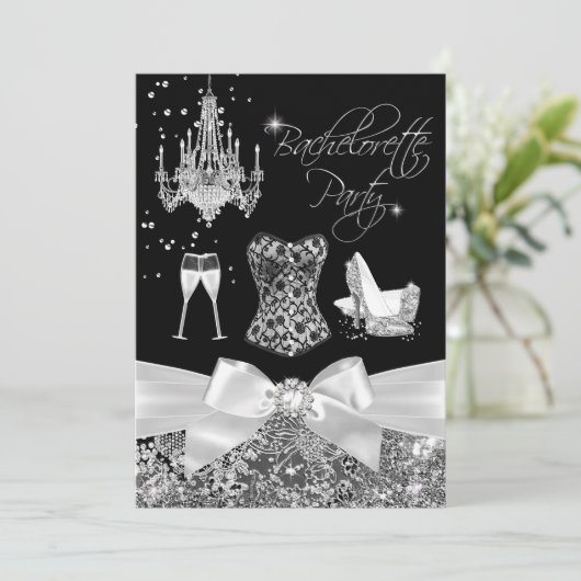 Black Silver Sparkle Bow Bachelorette Kaart (Staand voorkant)