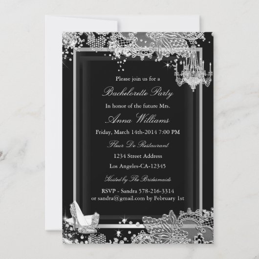 Black Silver Sparkle Bow Bachelorette Kaart (Achterkant)