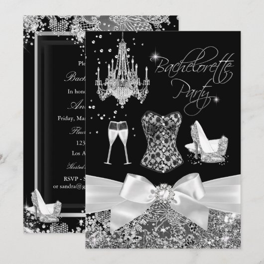Black Silver Sparkle Bow Bachelorette Kaart (Voorkant / Achterkant)