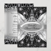 Black & Silver Sparkle Diamond Sweet 16 Invite Kaart (Voorkant / Achterkant)