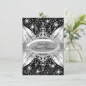 Black & Silver Sparkle Diamond Sweet 16 Invite Kaart (Staand voorkant)