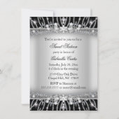 Black & Silver Sparkle Diamond Sweet 16 Invite Kaart (Achterkant)