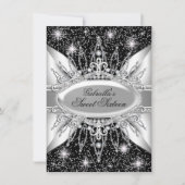 Black & Silver Sparkle Diamond Sweet 16 Invite Kaart (Voorkant)