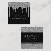 Black Silver Sparkle Glitter drukt luxe op Vierkante Visitekaartje (Voorkant / Achterkant)