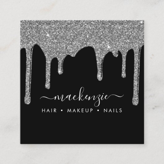 Black Silver Sparkle Glitter drukt luxe op Vierkante Visitekaartje (Voorkant)