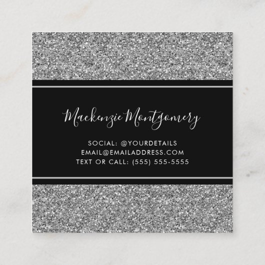 Black Silver Sparkle Glitter drukt luxe op Vierkante Visitekaartje (Achterkant)