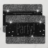 Black & Silver Sparkle Party Lights Verjaardag Kaart (Voorkant / Achterkant)