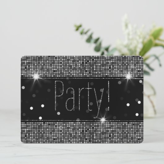Black & Silver Sparkle Party Lights Verjaardag Kaart (Staand voorkant)