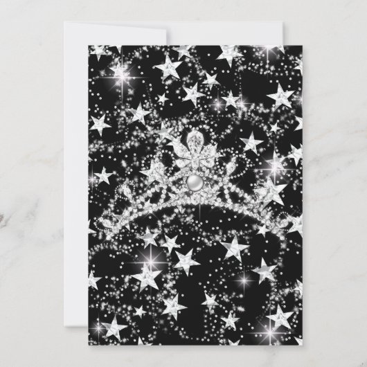 Black Silver Sparkle Tiara Stars Quinceanera Kaart (Achterkant)
