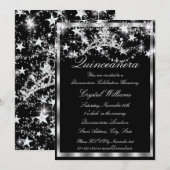 Black Silver Sparkle Tiara Stars Quinceanera Kaart (Voorkant / Achterkant)