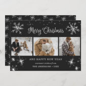 Black Silver Sparkly Snowflake Photo Collage Feestdagenkaart (Voorkant / Achterkant)