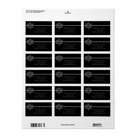 Black Silver Star van David Adresetiketten Etiket (Full Sheet)