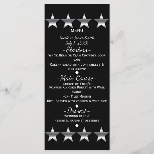 Black & Silver Stars Hollywood Glam Party Menu (Voorkant)