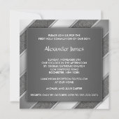 Black Silver Stripe Boy Eerste Communie Uitnodigin Kaart (Achterkant)