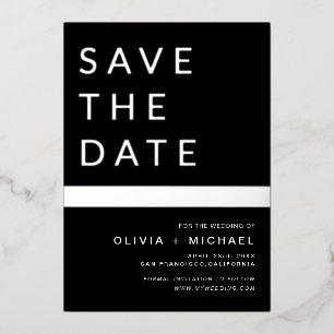 Black Silver Stripe Save the Date Elegant Folie Uitnodiging