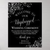 Black & Silver Stylish Unplugging Wedding Ceremono Poster (Voorkant)