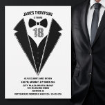 Black Silver Tuxedo 18th Birthday Party Kaart<br><div class="desc">Viel je 18e verjaardag in stijl en nodig je vrienden en geliefden uit voor je verjaardag met deze zwarte en zilveren uitnodiging.</div>