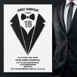 Black Silver Tuxedo 18th Birthday Party Kaart