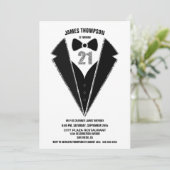 Black Silver Tuxedo 21st Birthday Party Kaart (Staand voorkant)
