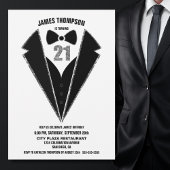 Black Silver Tuxedo 21st Birthday Party Kaart