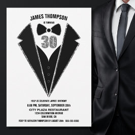 Black Silver Tuxedo 30th Birthday Party Kaart