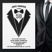Black Silver Tuxedo 50th Birthday Party Kaart