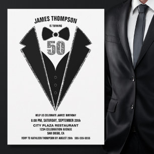 Black Silver Tuxedo 50th Birthday Party Kaart