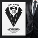Black Silver Tuxedo 80th Birthday Party Kaart<br><div class="desc">Viel je 80ste verjaardag in stijl en nodig je vrienden en geliefden uit voor je verjaardag met deze zwarte en zilveren uitnodiging.</div>