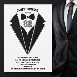 Black Silver Tuxedo 80th Birthday Party Kaart
