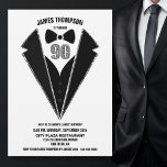 Black Silver Tuxedo 90th Birthday Party Kaart<br><div class="desc">Viel je 90ste verjaardag in stijl en nodig je vrienden en geliefden uit voor je verjaardag met deze zwarte en zilveren uitnodiging.</div>
