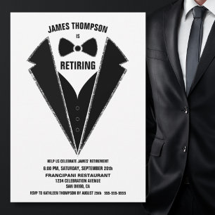 Black Silver Tuxedo Retirement Party Kaart