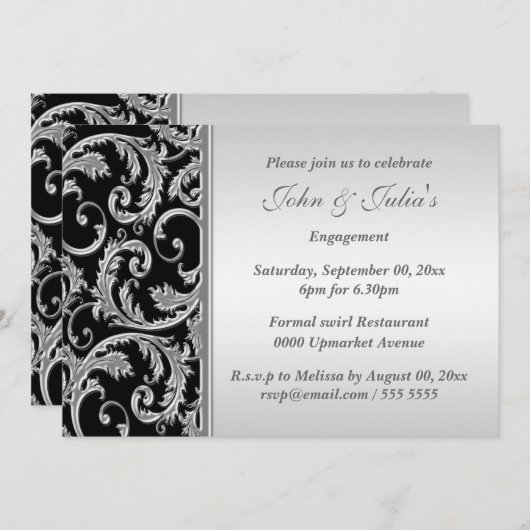 Black Silver verloving Day CUSTOM Kaart (Voorkant / Achterkant)