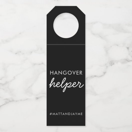 Black Silver Wedding Hangover Helper Label w Hasht (Voorkant)