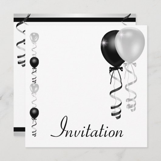 Black Silver White Balloons Special Event Kaart (Voorkant / Achterkant)